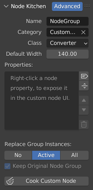 Screenshot of a Blender panel called "Node Kitchen".